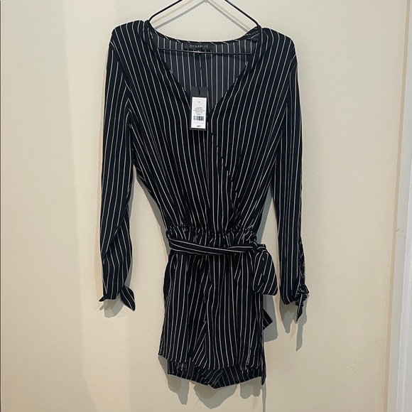 Dynamite Pants - Dynamite Black and White Pinstripe Wrap Romper